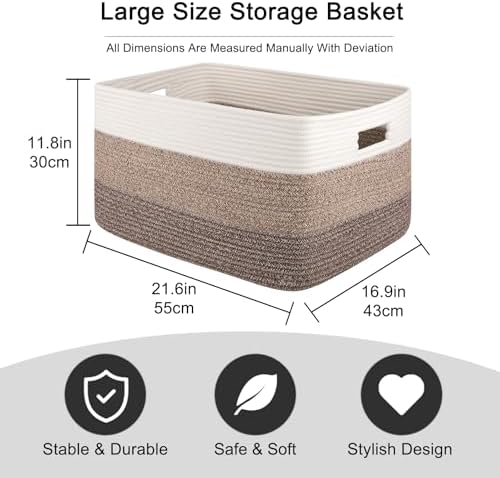 OIAHOMY Woven Cotton Blanket Basket - Gradient Dark Brown 22x17x12