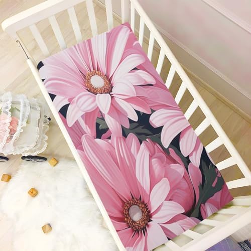 Wassud Pink Daisies Crib Sheets for Boys Girls