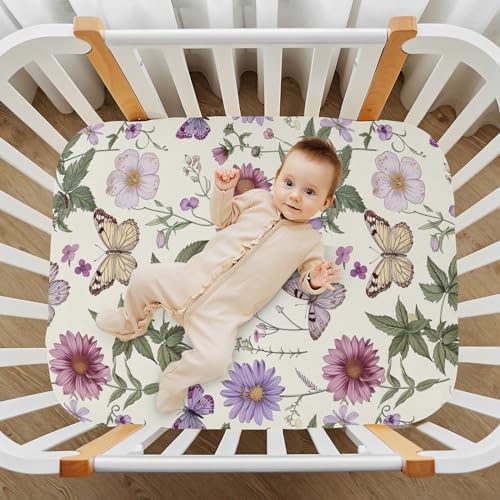 Wassud Violet Wildflowers Crib Sheets Pack and Play 27x39