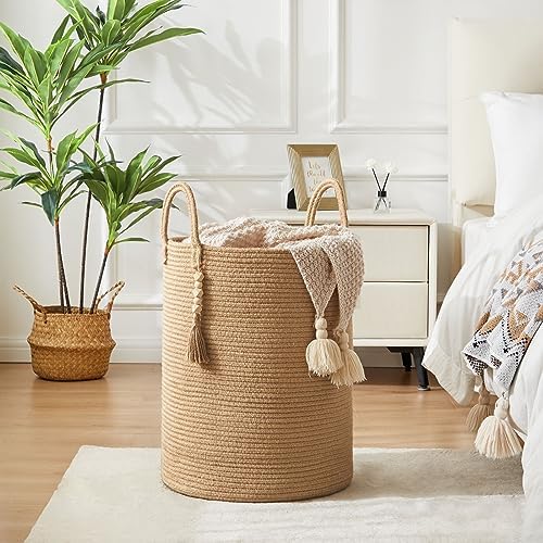 Jute Woven Rope Laundry Hamper 58L for Blanket Storage and Toys