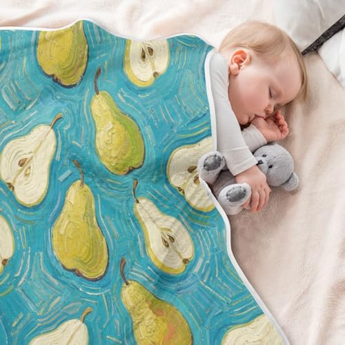 Customizable Fruit Pear Blue Baby Blanket for Newborns