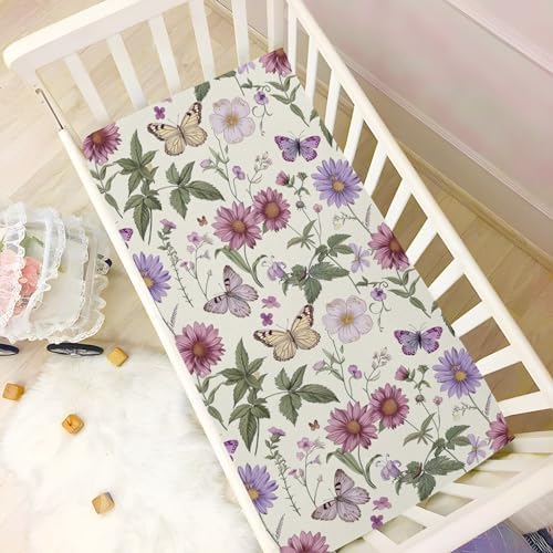 Wassud Violet Wildflowers Crib Sheets Pack and Play 27x39