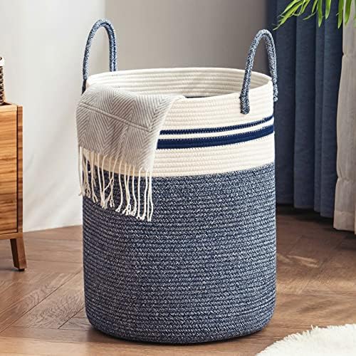 YOUDENOVA Woven Rope Laundry Hamper 58L Blue Tall Basket