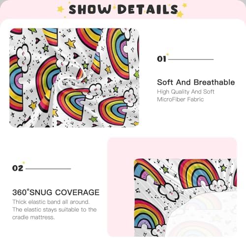 Wassud Rainbow Crib Sheets Set for Boys Girls