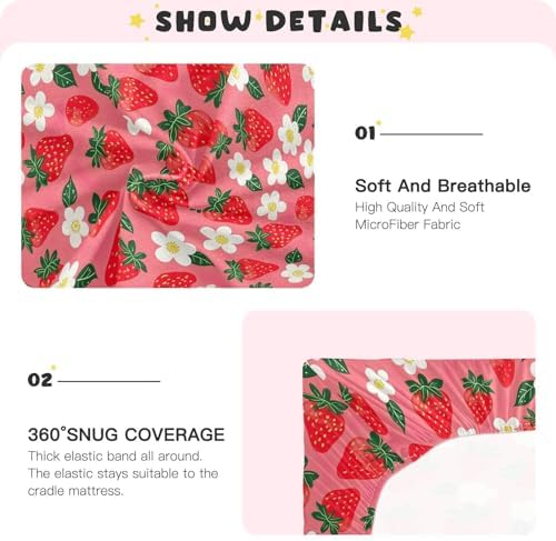 Wassud Strawberry Flower Crib Sheets Pack and Play Fitted 27x39 Inches