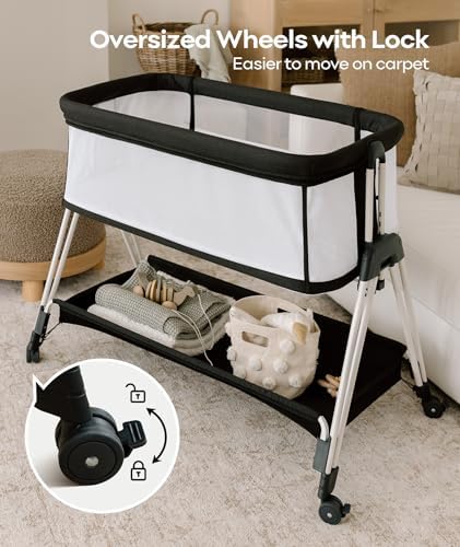 Fodoss Bedside Bassinet with Wheels and Storage Tray