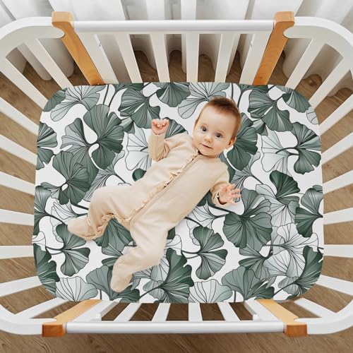 Wassud Gray Leaves Crib Sheets for Boys and Girls