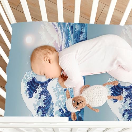 Wassud Blue Wave Crib Sheets 28x52 Inch Pack and Play 1