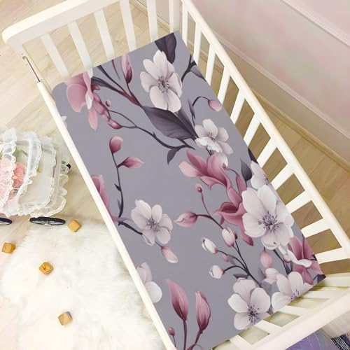 Violet Flower Crib Sheets for Boys Girls Breathable Pack and Play Set