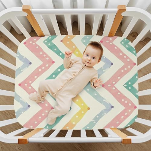 Wassud Rainbow Zigzag Crib Sheets for Boys Girls 27x39 Inches