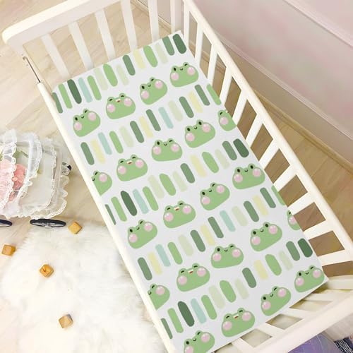 Cute Frog Green Stripe Fitted Crib Sheet for Baby Toddler