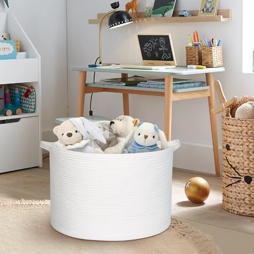 MEGASKET White Woven Storage Basket with Handle