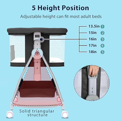 Luvkixen 3 in 1 Bassinet Bedside Sleeper with Wheels and Canopy 1