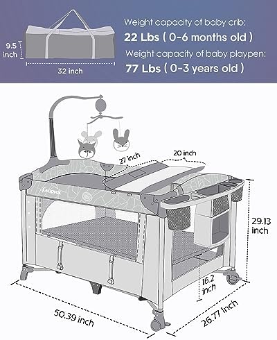ADOVEL Baby Bassinet Bedside Crib with Mattress Diaper Changer and Playard - Grey
