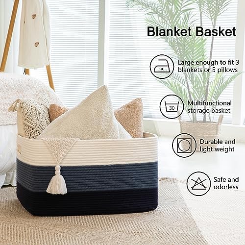 OIAHOMY Gradient Blue Woven Storage Basket 1