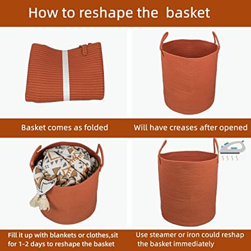 Cotton Rope Laundry Hamper - Tall 15D x 18H Rust Red