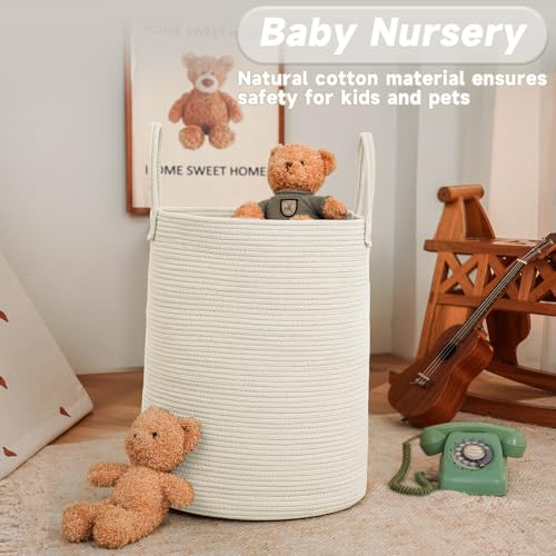 Large Woven Laundry Basket Hamper 60L White Cotton Rope Storage Bin