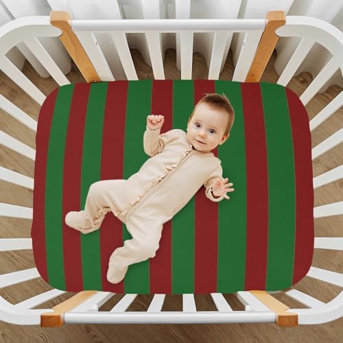 KICPOAY Fitted Crib Sheets with Red and Green Stripes