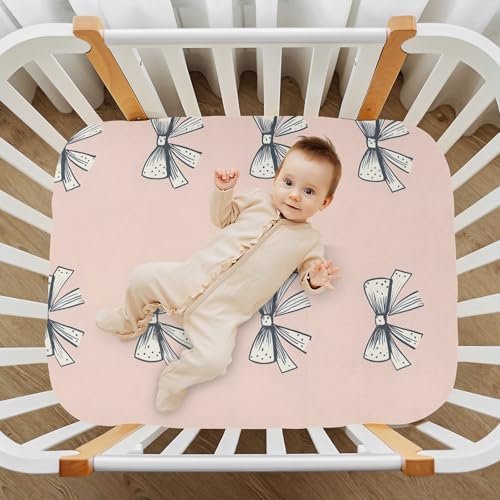 Wassud Cute Bow Crib Sheets Breathable Pack and Play Fitted 27x39 Inch