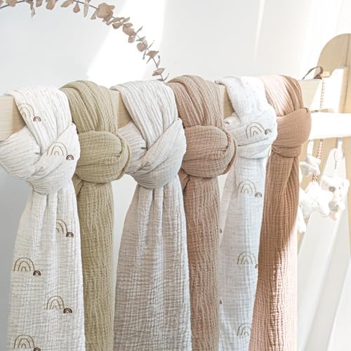 Lulumoon Baby Muslin Swaddle Blankets 3-Pack Rainbow Khaiki