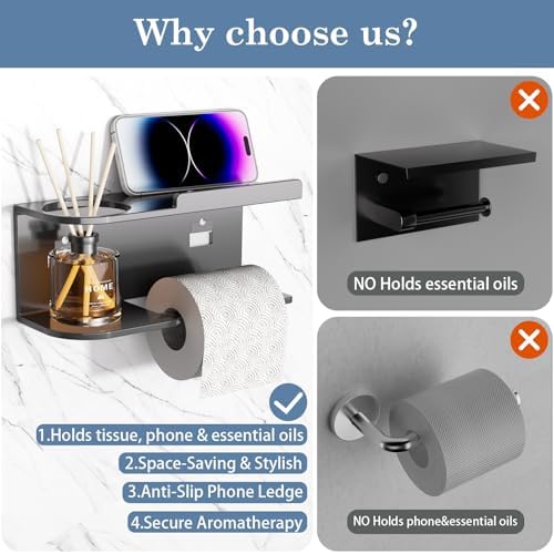 Toilet Paper Holder Wall Mount - Durable Stainless Steel with Shelf 1