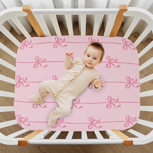 KICPOAY Fitted Crib Sheets with Bow Ribbons Stripy Design