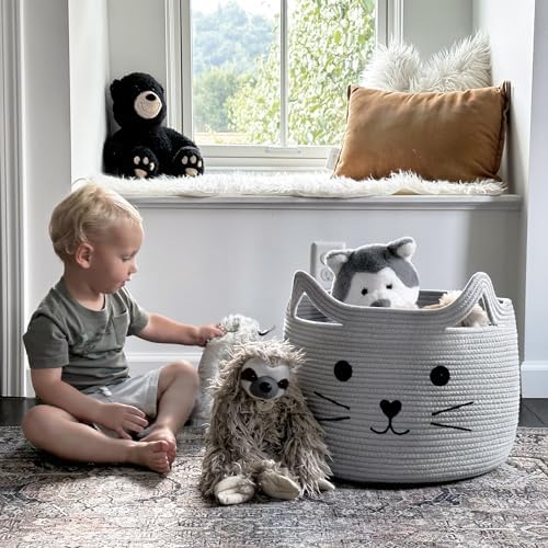 HiChen Large Woven Cotton Rope Storage Basket for Baby and Pets