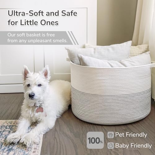 INDRESSME XXL Cotton Woven Laundry Basket with Handle - Black Stitch