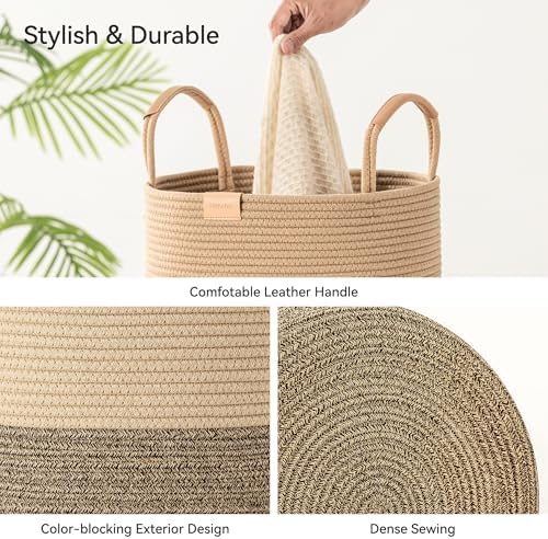 Nunsino 95L Striped Laundry Hamper with Leather Handles