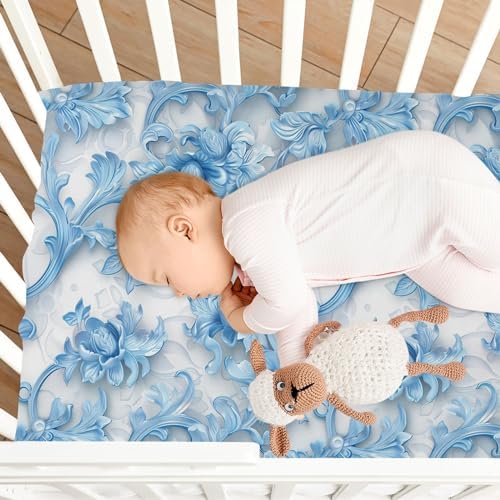 Wassud Blue Floral Crib Sheets 27x39 Inches Pack and Play