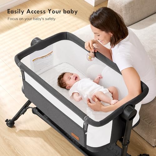 Taylengrow Baby Bassinet Bedside Sleeper - All-Mesh Portable 5 Heights