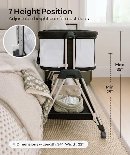 Fodoss Bedside Bassinet with Wheels and Storage Tray