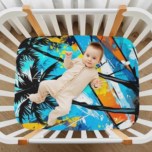 Wassud Black Palm Trees Crib Sheets for Boys Girls