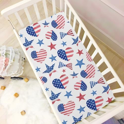 KICPOAY Fitted Crib Sheets with American Flag Bows