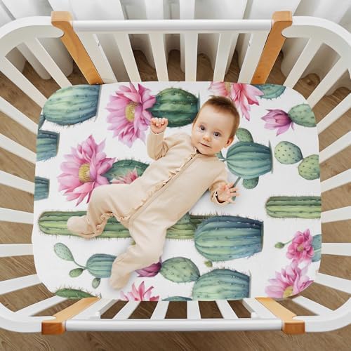Cactus Flowers Crib Sheets for Pack N Play and Mini Crib