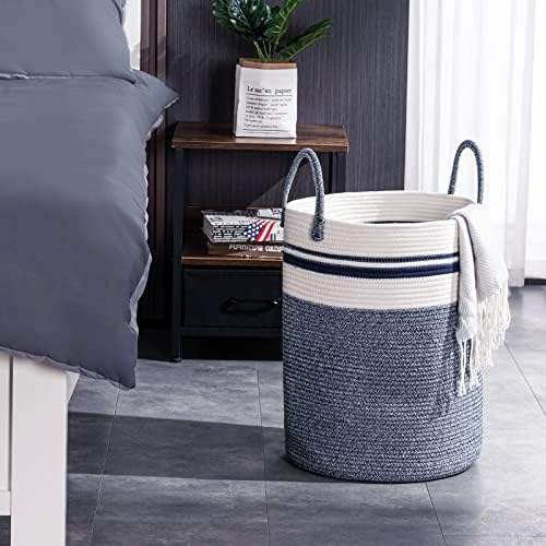 YOUDENOVA Woven Rope Laundry Hamper 58L Blue Tall Basket