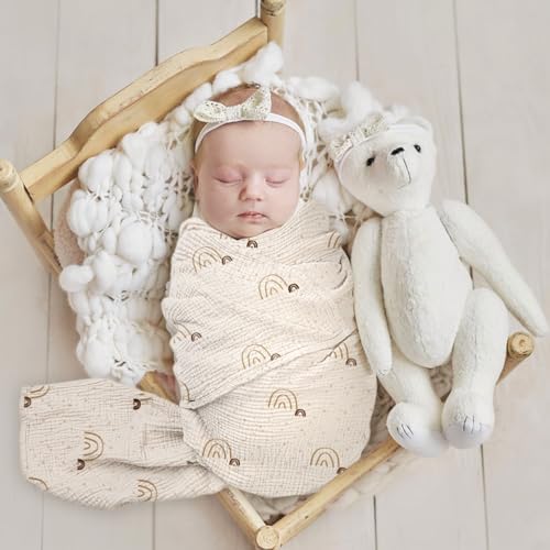 Lulumoon Baby Muslin Swaddle Blankets 3-Pack Rainbow Khaiki