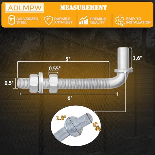 Pack of 4 6 J-Bolt Chain Link Gate Hinges with Nuts Washers