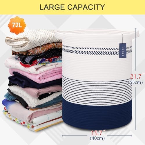 COMSE Extra Large Cotton Rope Woven Basket 157x217 Navy Blue White