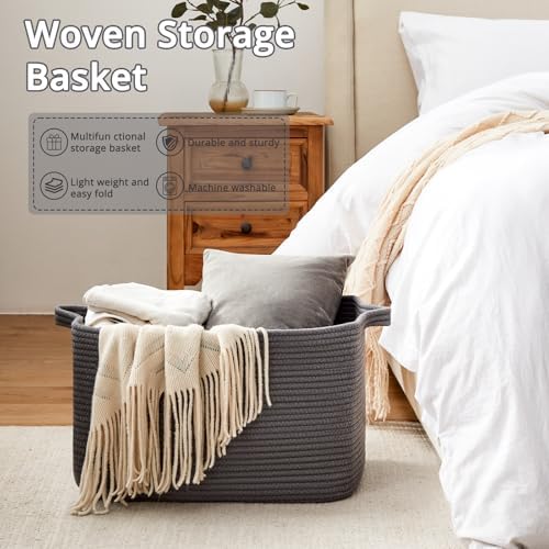 OIASKET Rectangle Woven Basket for Blankets and Toys