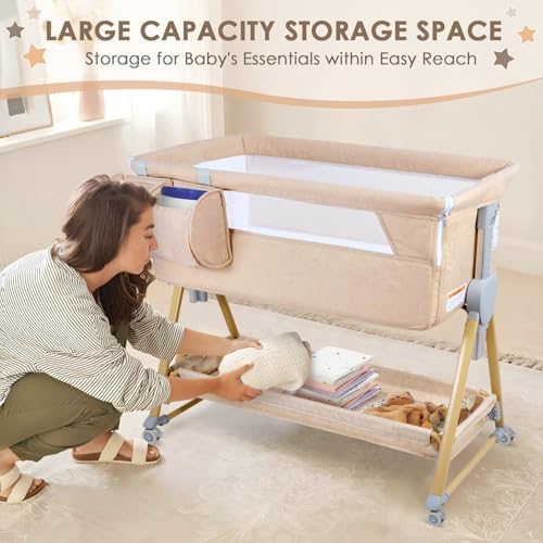 BIERUM Baby Bassinet with Adjustable Height and Storage
