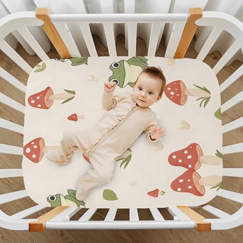 Frogs and Mushrooms Crib Sheets for Boys Girls Pack N Play Set