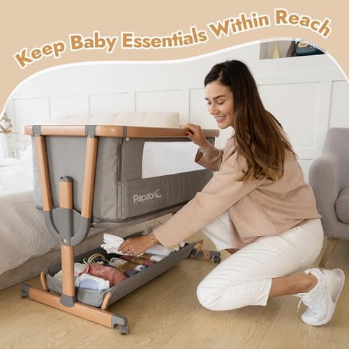Papablic 4 in 1 Baby Bassinet with Storage Basket and Soft Mattress
