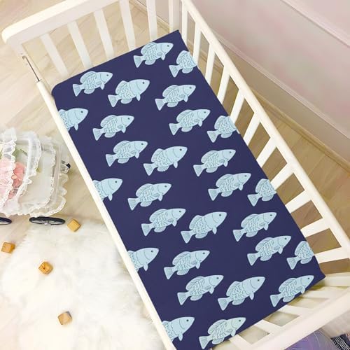 Jihqo Navy Blue Fishes Crib Sheets Pack N Play Set