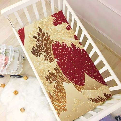 Wassud Golden Wave Crib Sheets Breathable Pack and Play 28x52 Inch