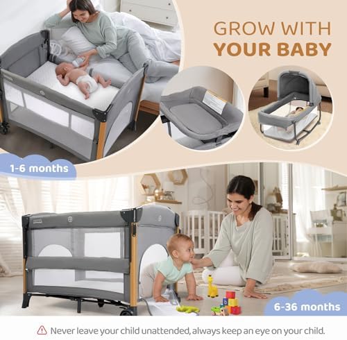 JOYMOR 7 in 1 Bedside Bassinet with Changing Table and Playpen 1