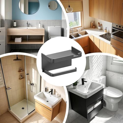 Toilet Paper Holder with Phone Shelf - Adhesive Wall Mount