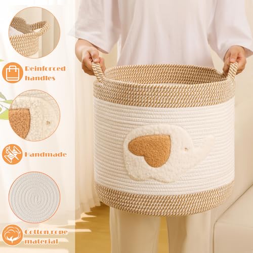 Large Woven Cotton Rope Storage Basket with Elephant Embroidery