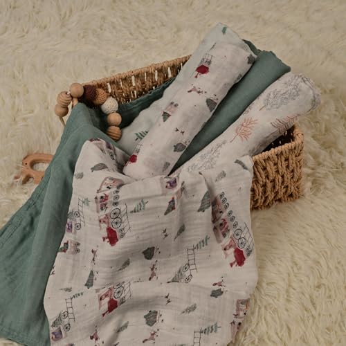 GLLQUEN BABY Swaddle Blanket 6 Pack - Pine Tree Train Design