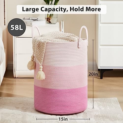 Fionas Magic Cotton Rope Laundry Hamper 58L Pink